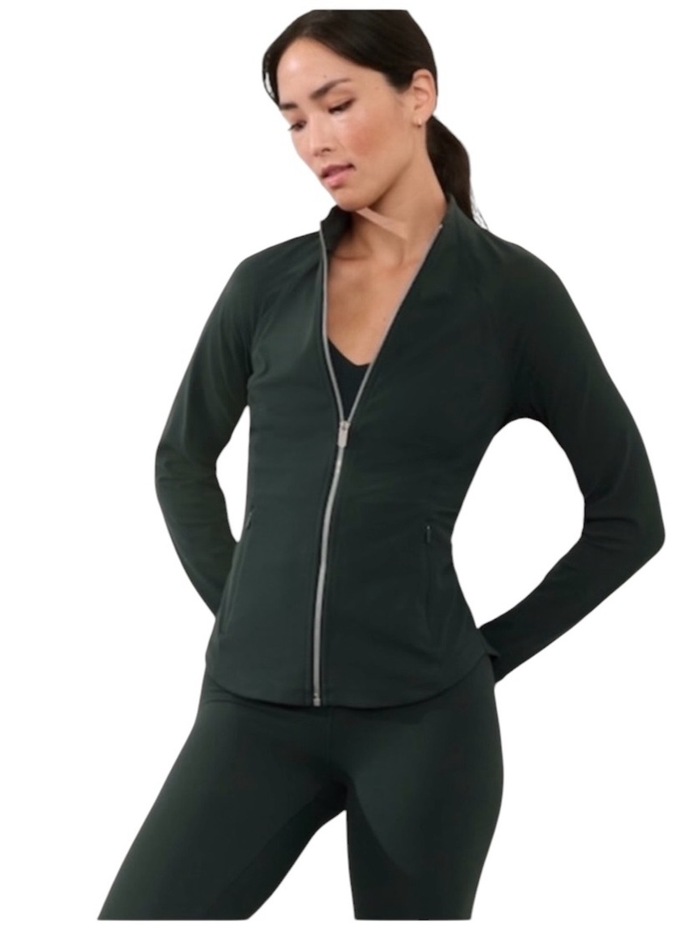 Athleta Salutation Jacket Teal Blue Full Zip Size XL